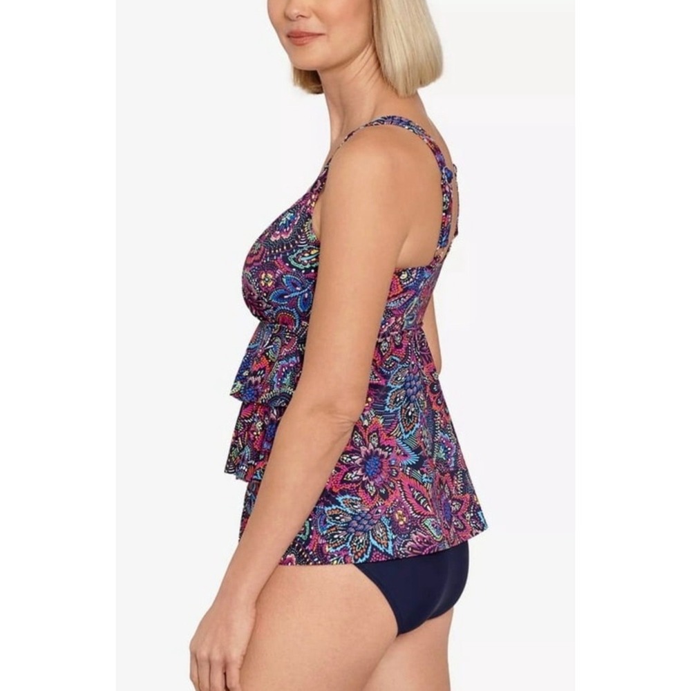 NWT Swim Solutions Paisley Tiered Tummy Control One Piece Swimsuit 12 Swim Skirt - Picture 3 of 9